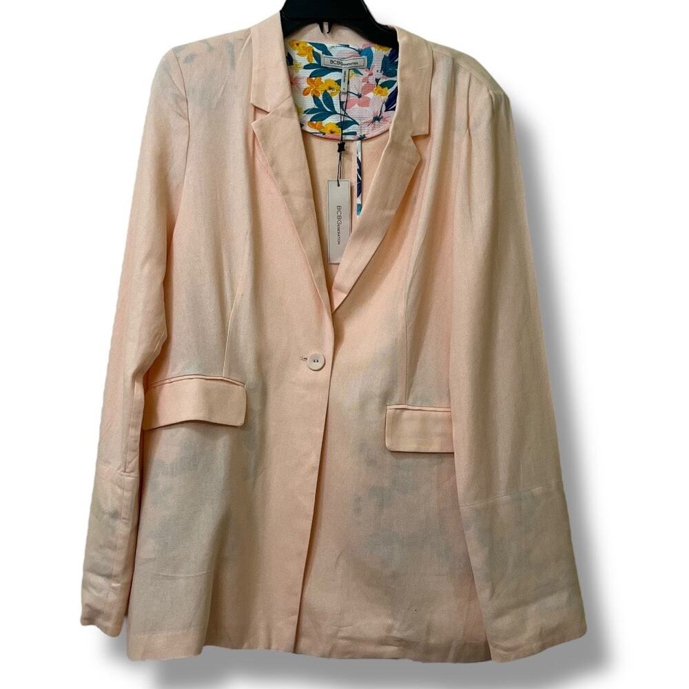 BCBGeneration linen boyfriend peach & floral blazer NEW - Picture 5 of 9